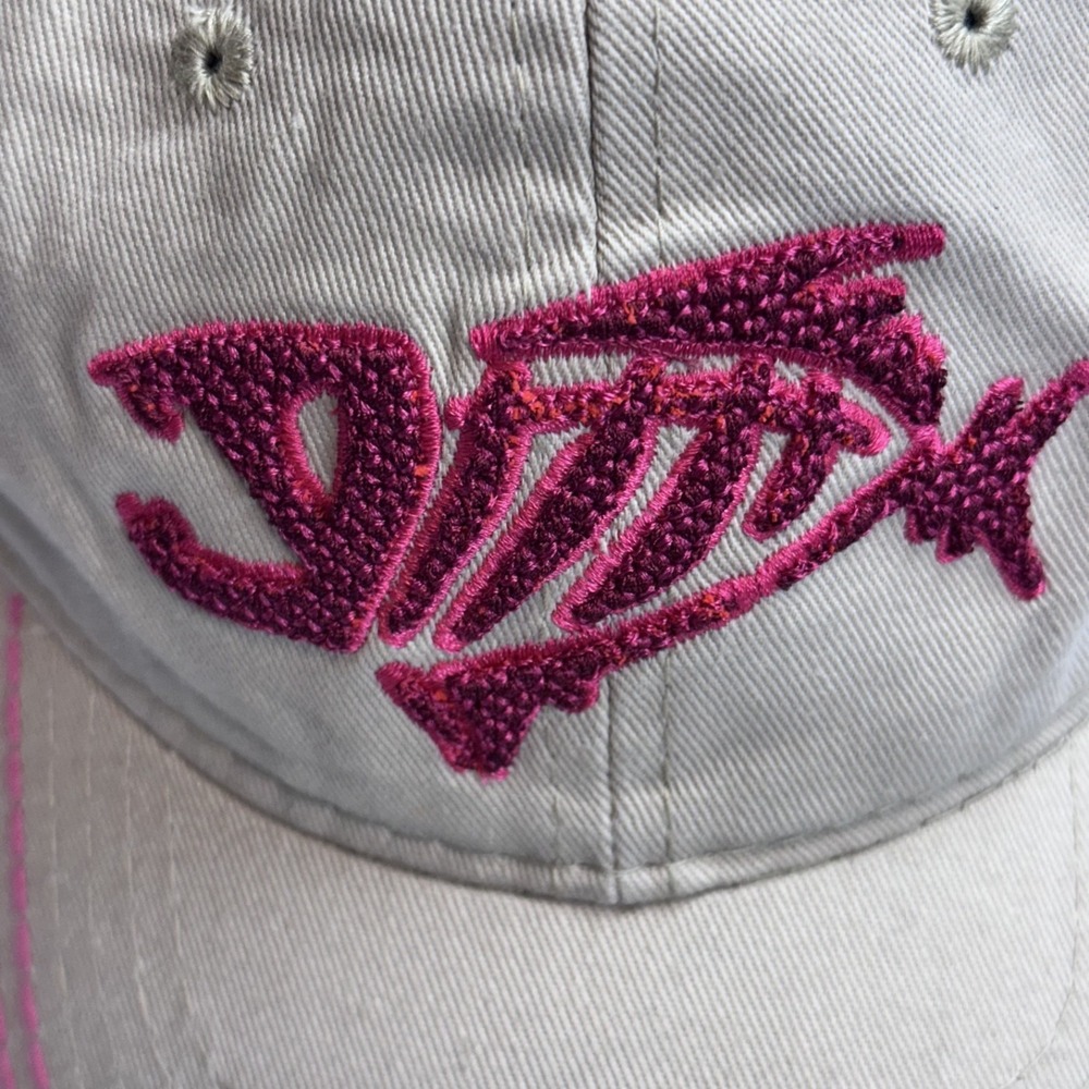 Deadfish Fishing Womens Hat Embroidered Baseball Cap Adjustable Beige w/ Pink